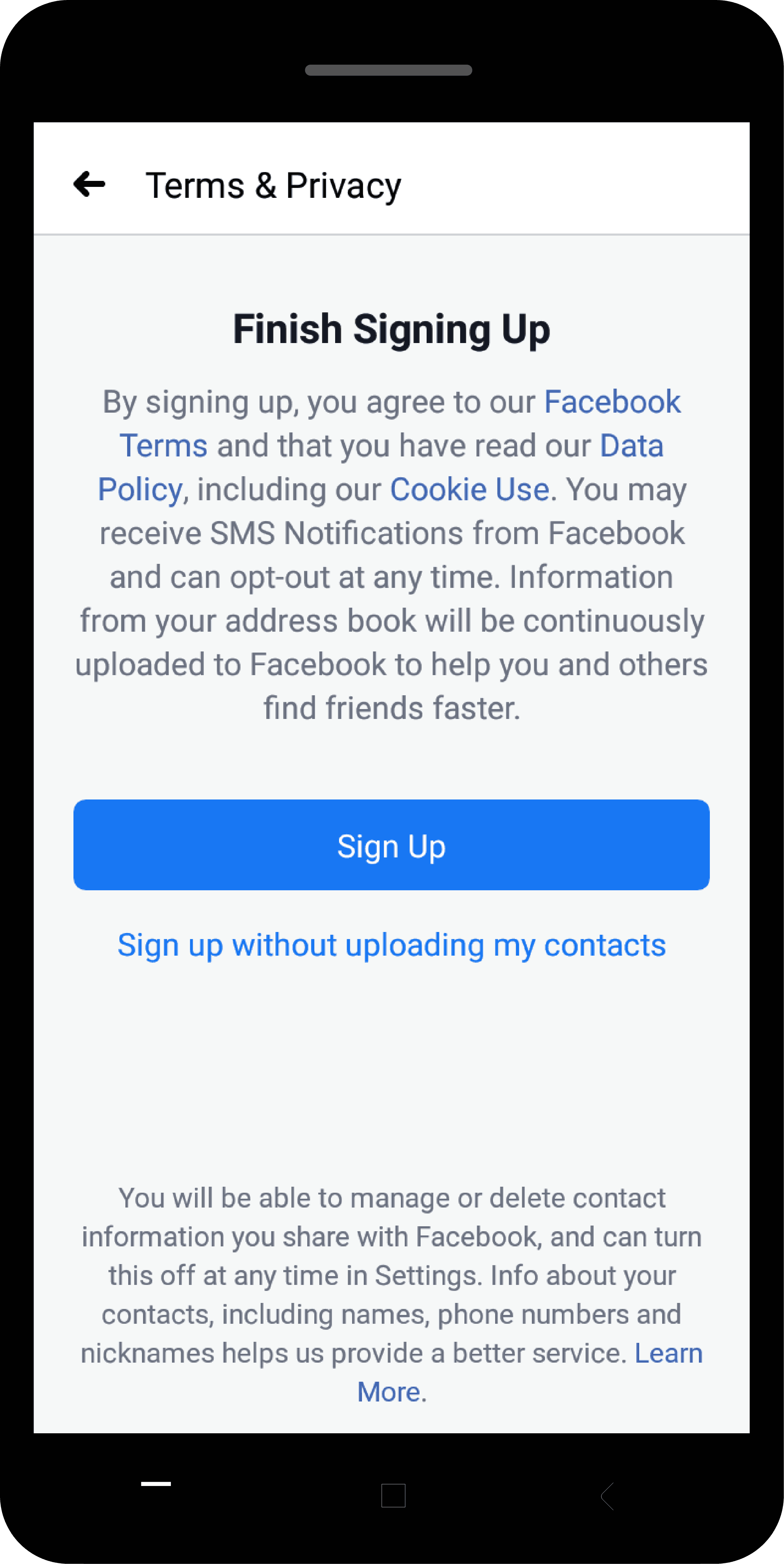finish signing up using fake number for facebook