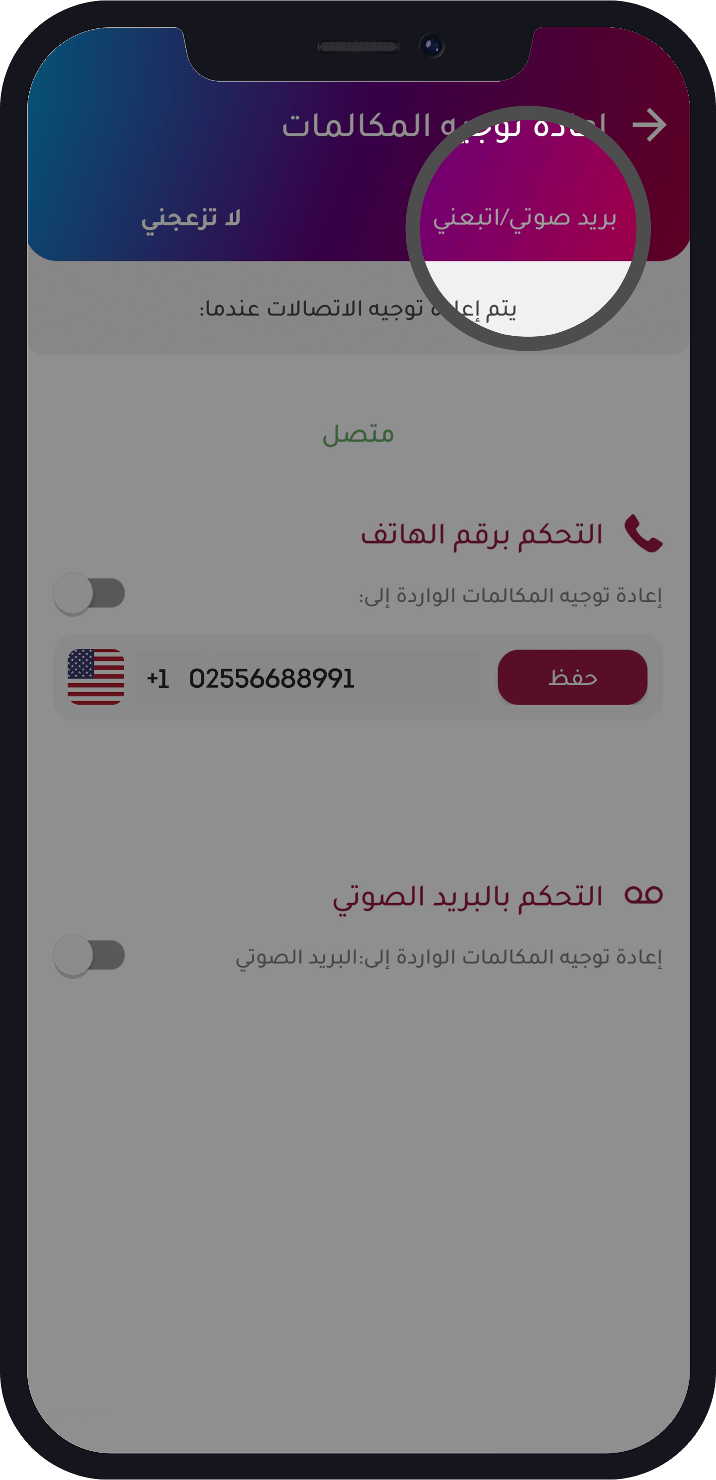 خيار تحويل المكالمات اتبعني