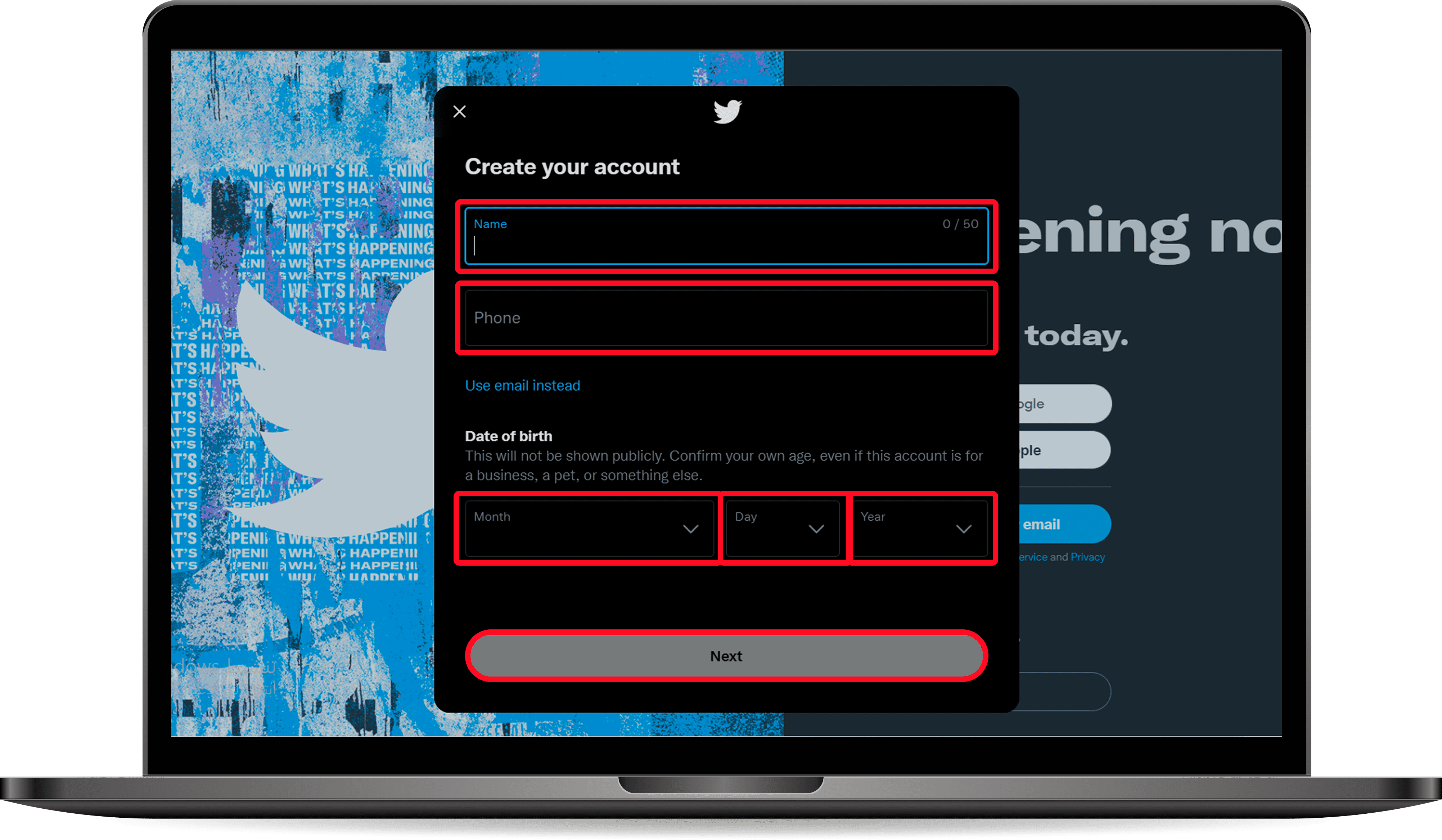 انشاء حساب تويتر وهمي