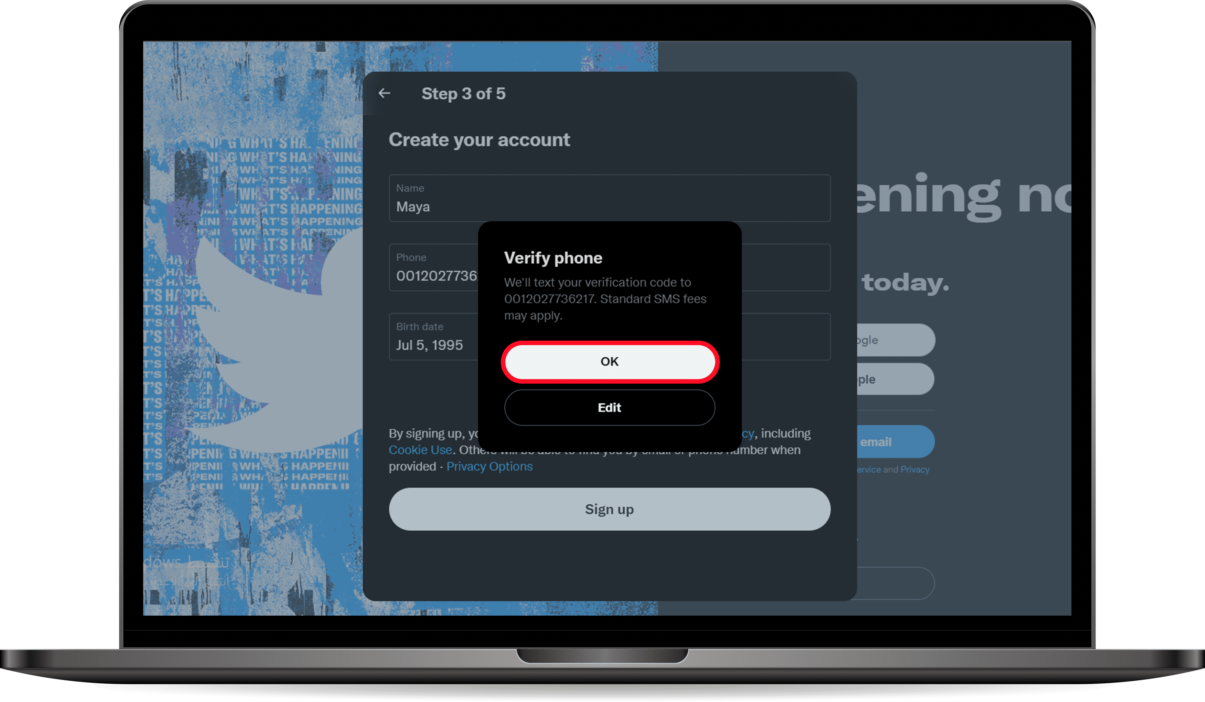 تفعيل حساب تويتر برقم وهمي