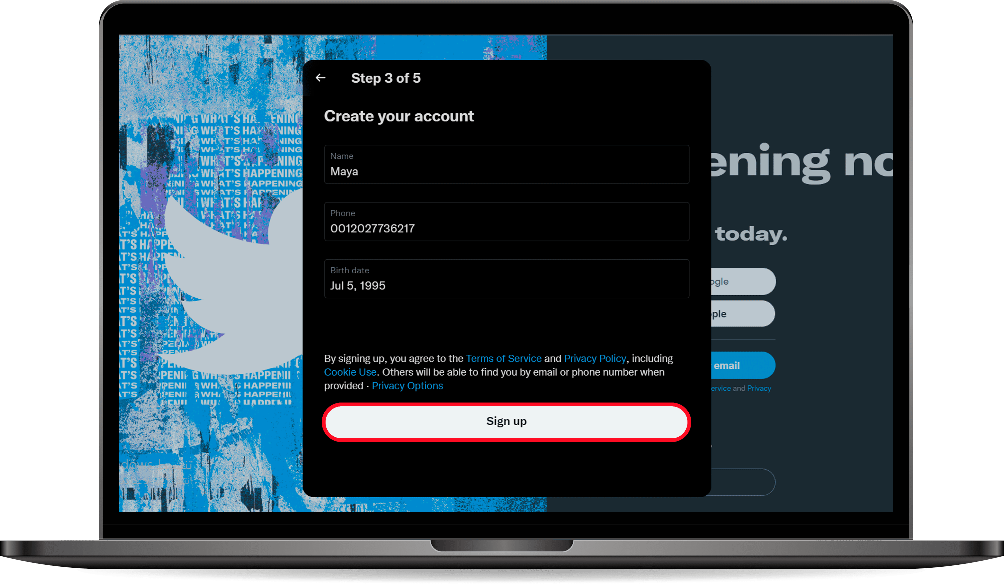 إنشاء حساب تويتر