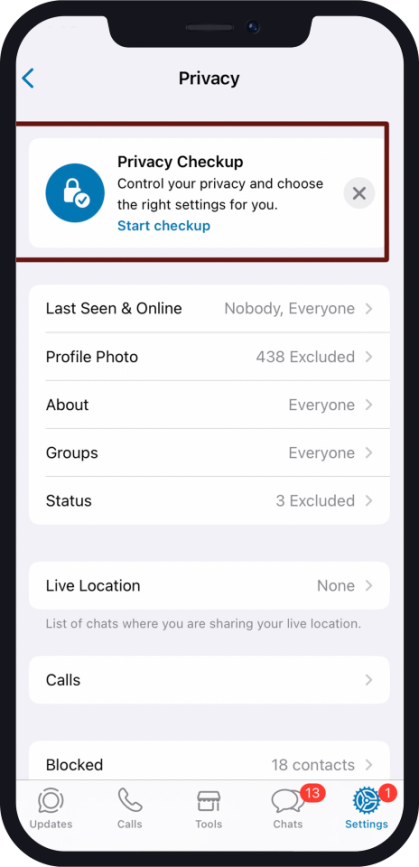 Privacy checkup on iPhone